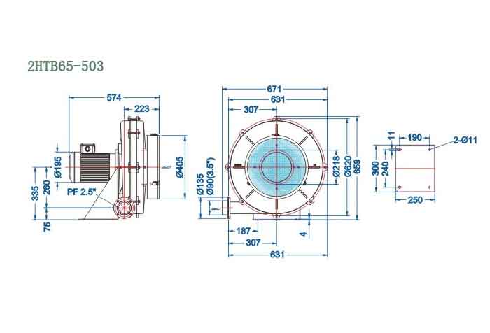2HTB65-503,3.7kw透浦式鼓風(fēng)機